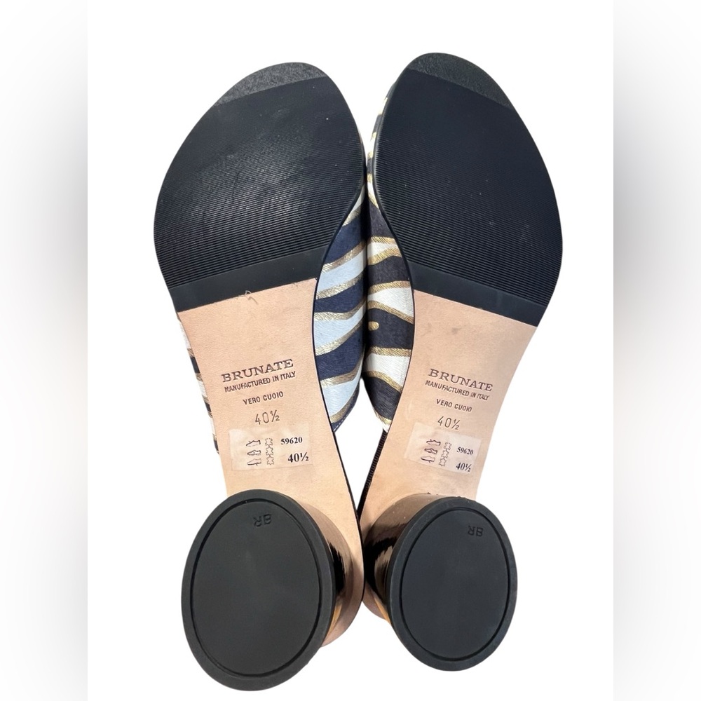 Brunate Metallic Zebra Print Block Heel Mules EU 40.5 Made in Italy NWT - Picture 9 of 11